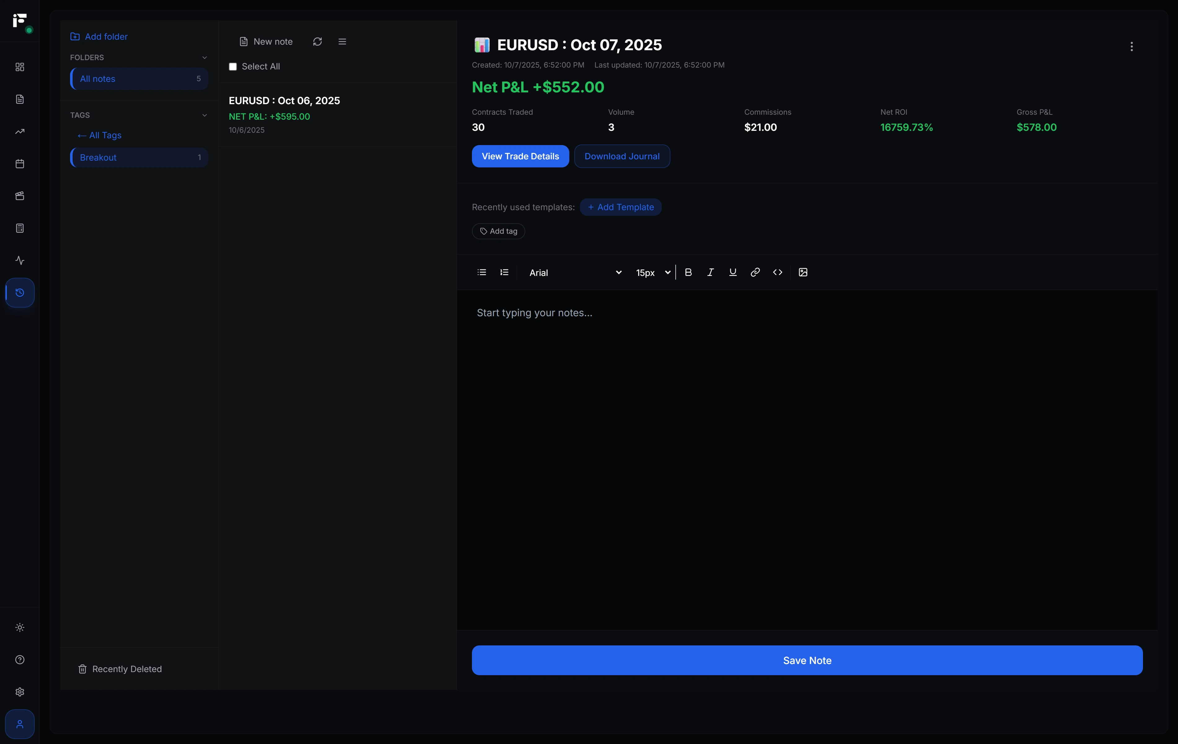 Professional Trading Journal - Fips Trading Platform Feature